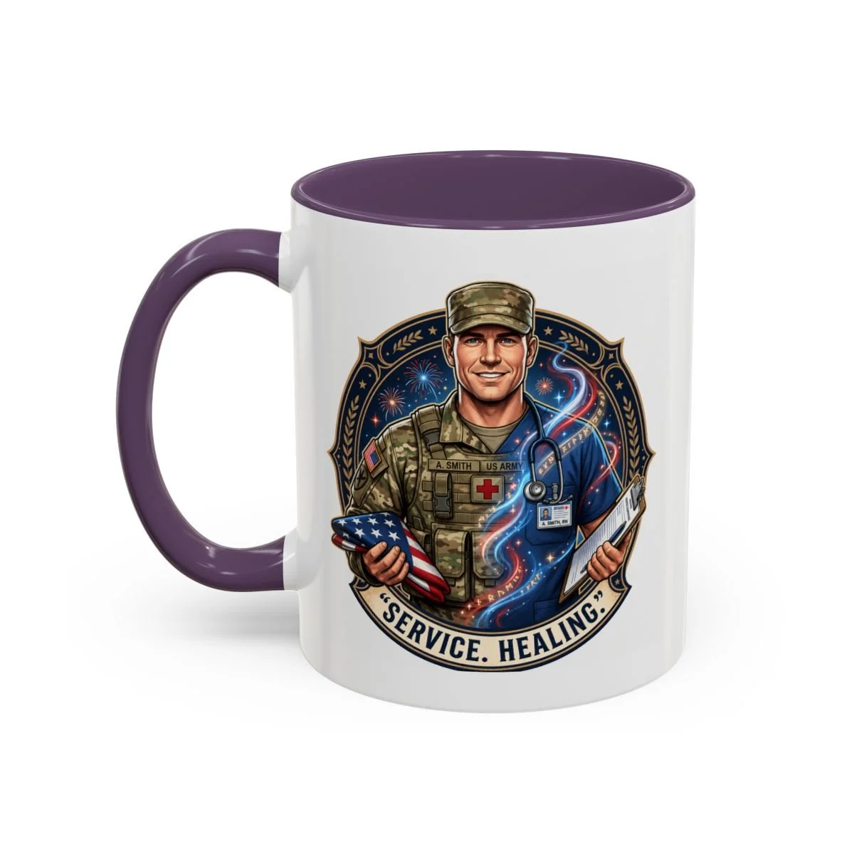 Military Nurse/Medic Coffee Mug — 'Service. Healing.' Patriotic Army Nurse Gift
