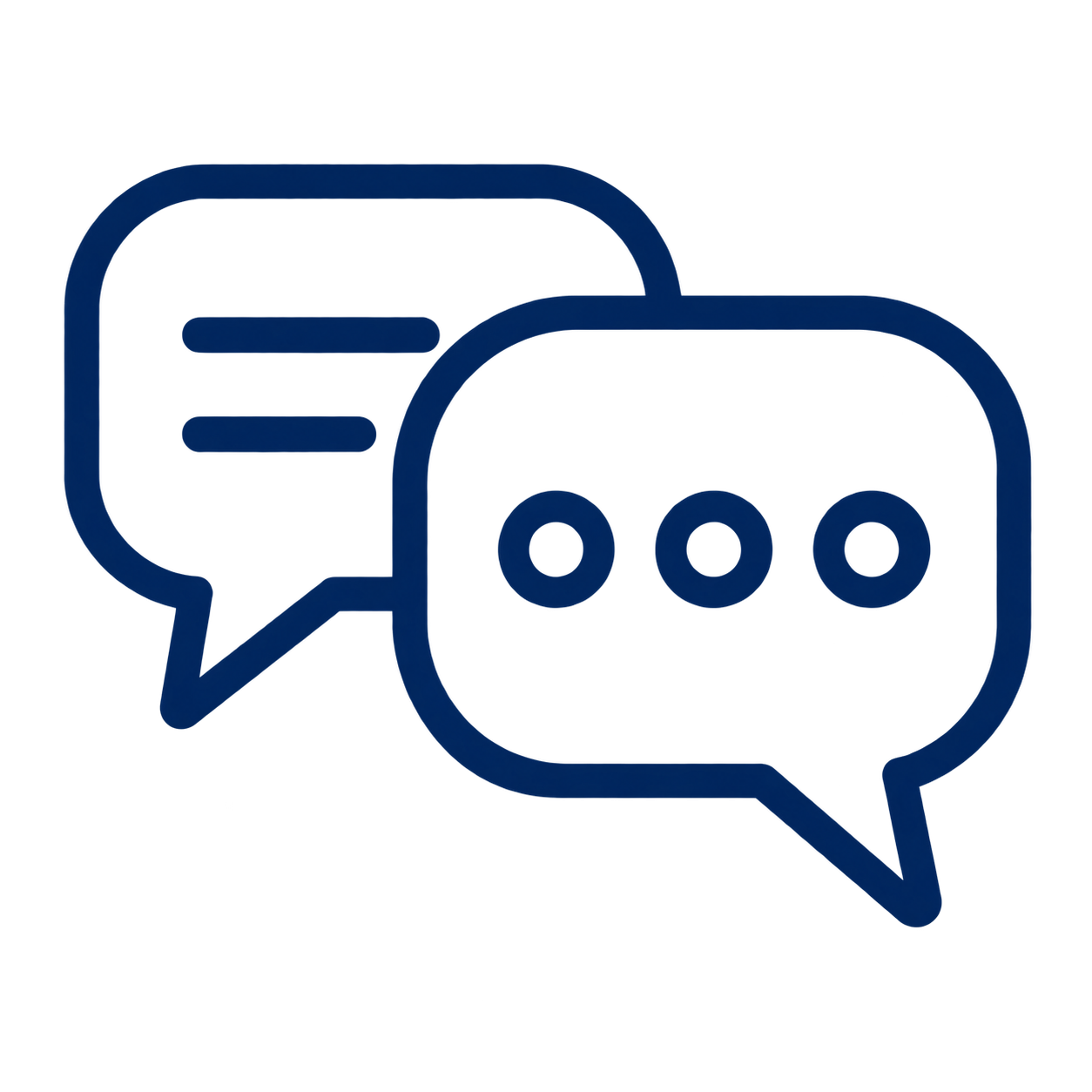 Icon of two speech bubbles, one with three dots and the other with two dots, representing messaging or conversation.