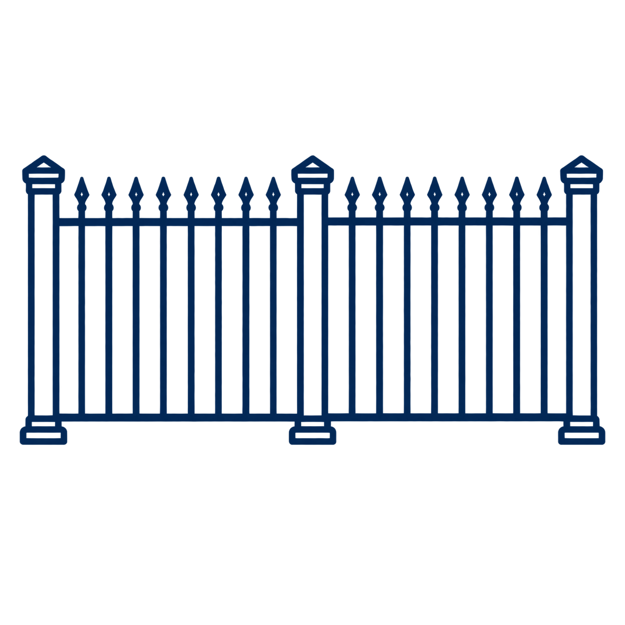 Outline of a metal safety fence with decorative posts.
