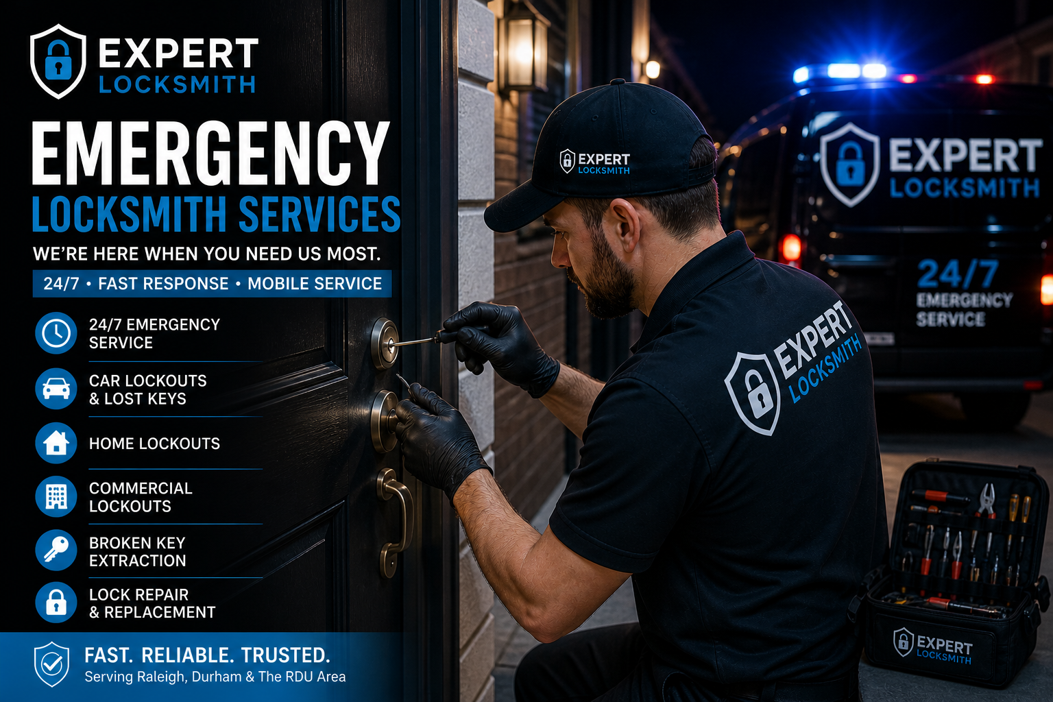 Expert Locksmith emergency locksmith service for car home and business lockouts in Raleigh Durham NC