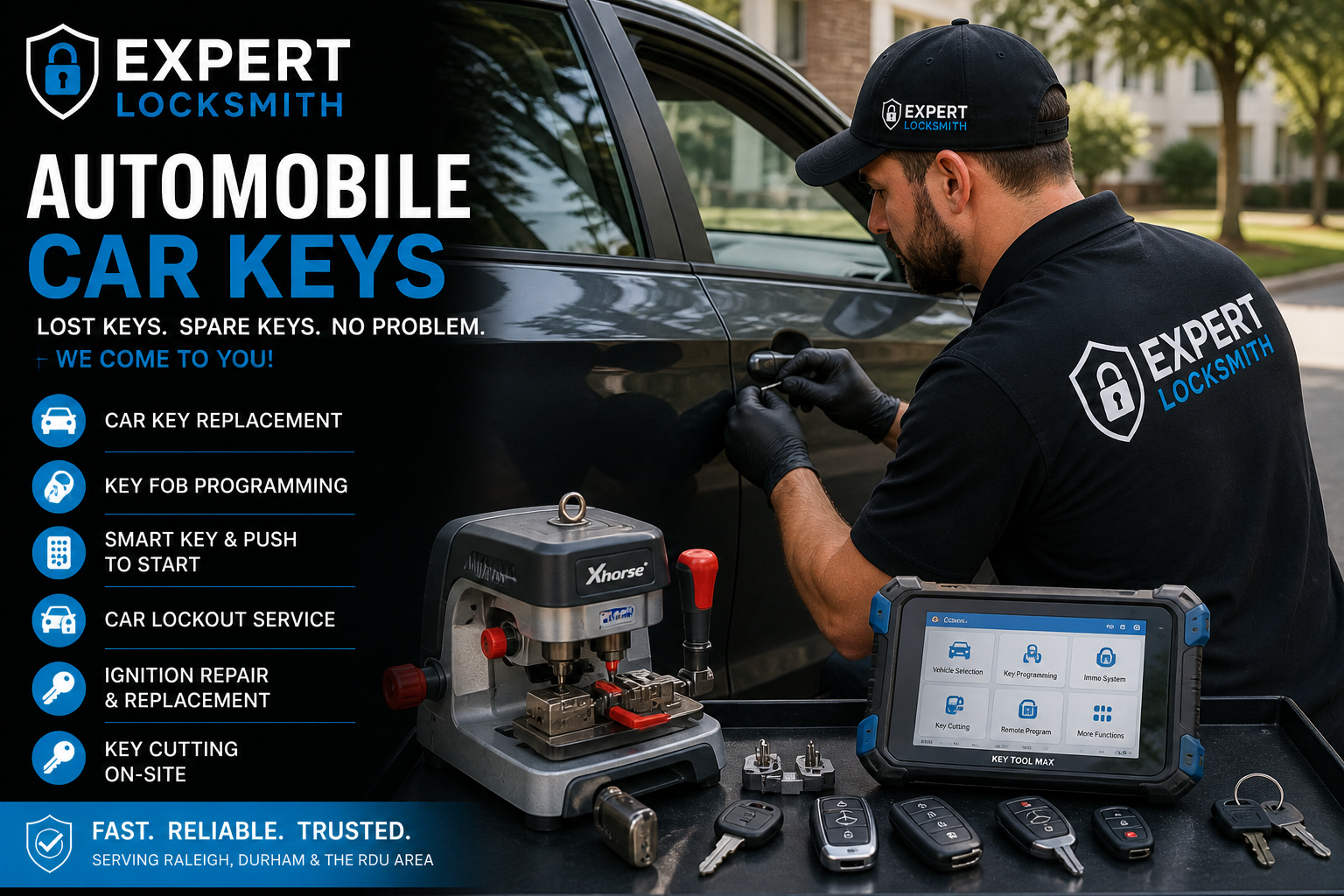 Expert Locksmith car key replacement and key fob programming service in Raleigh Durham NC
