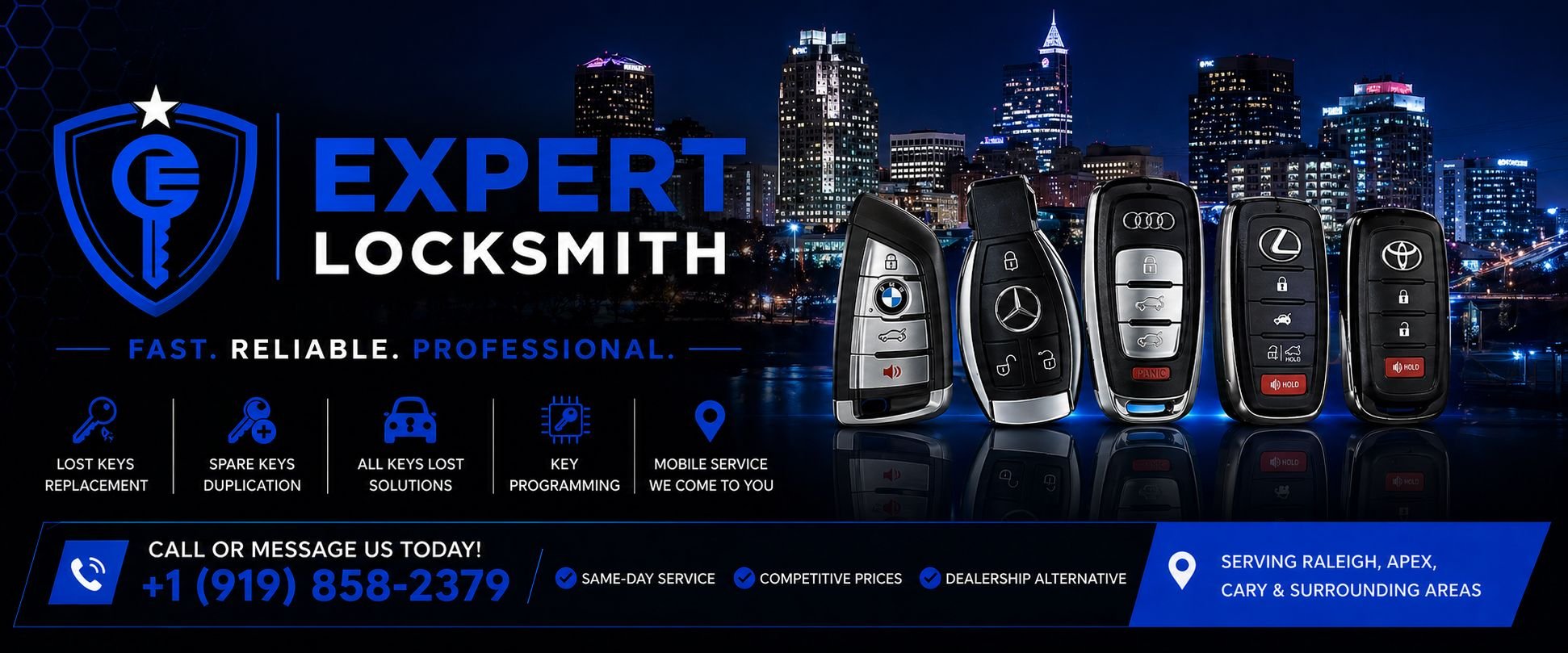 Expert Locksmith programming a car key fob in the Raleigh Durham RDU area
