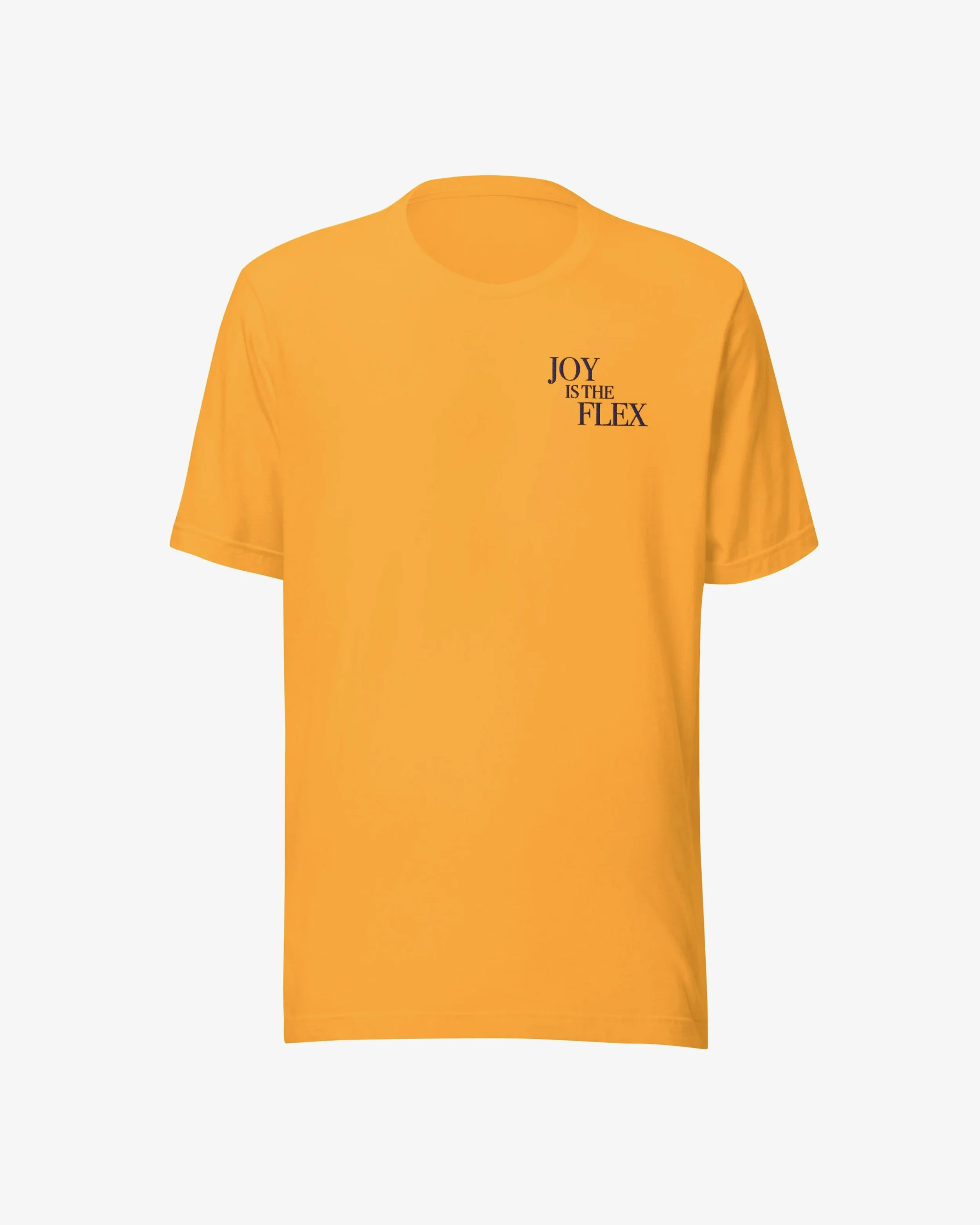 Yellow sweatshirt with the words 'Mood: grateful' printed on the left chest area.