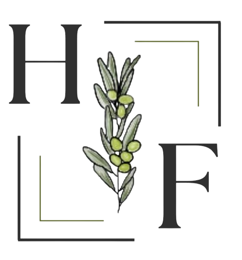 A graphic design featuring the word 'HOPE' with botanical illustrations of olive branches intertwined with the letters.