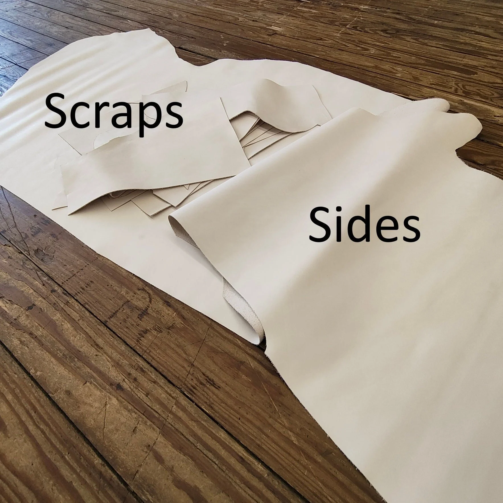 SCRAPS and SIDES of Natural Veg-Tanned Kip (Calfskin) Leather Hides