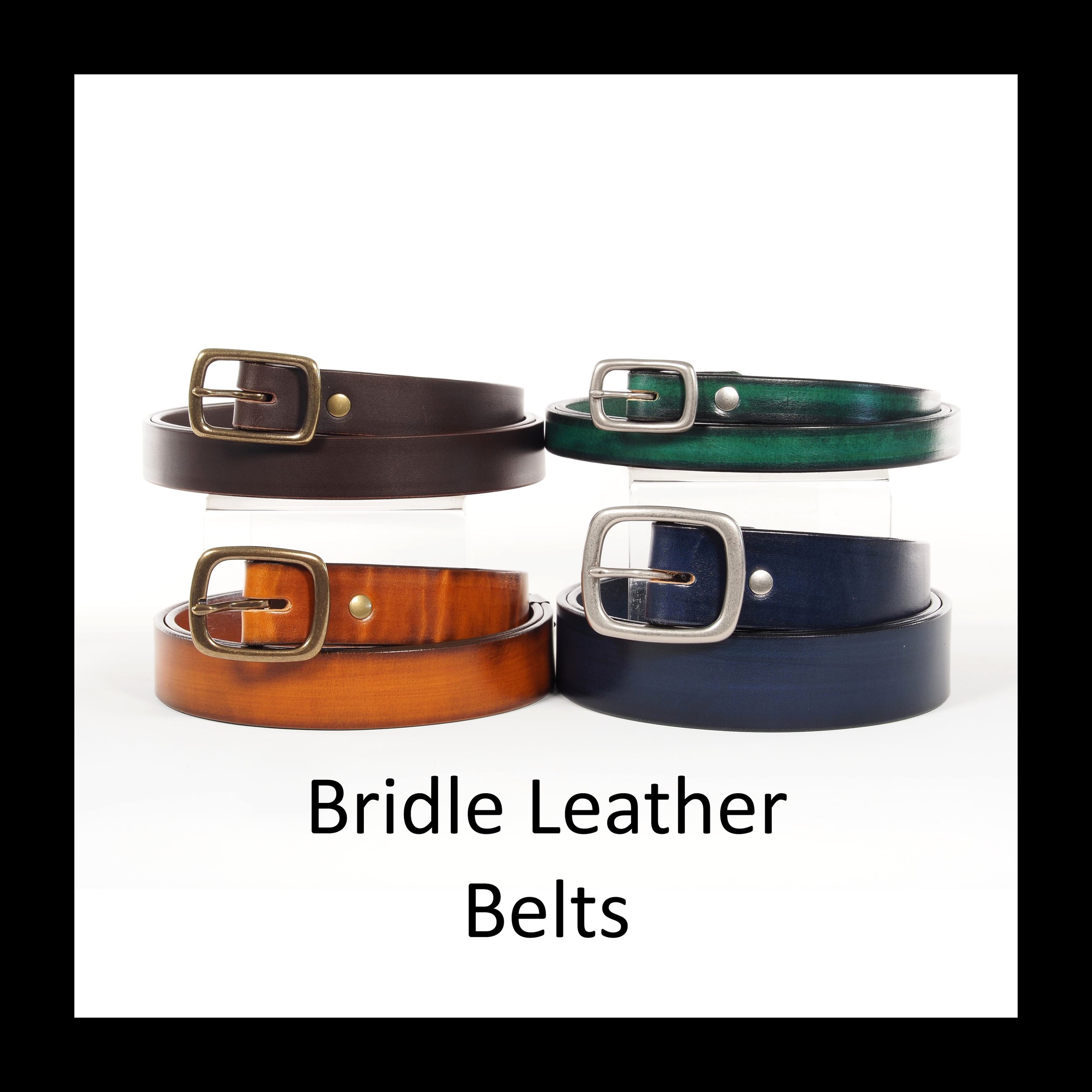 Bridle Leather Belt: Solid Brass CENTER BAR Buckle