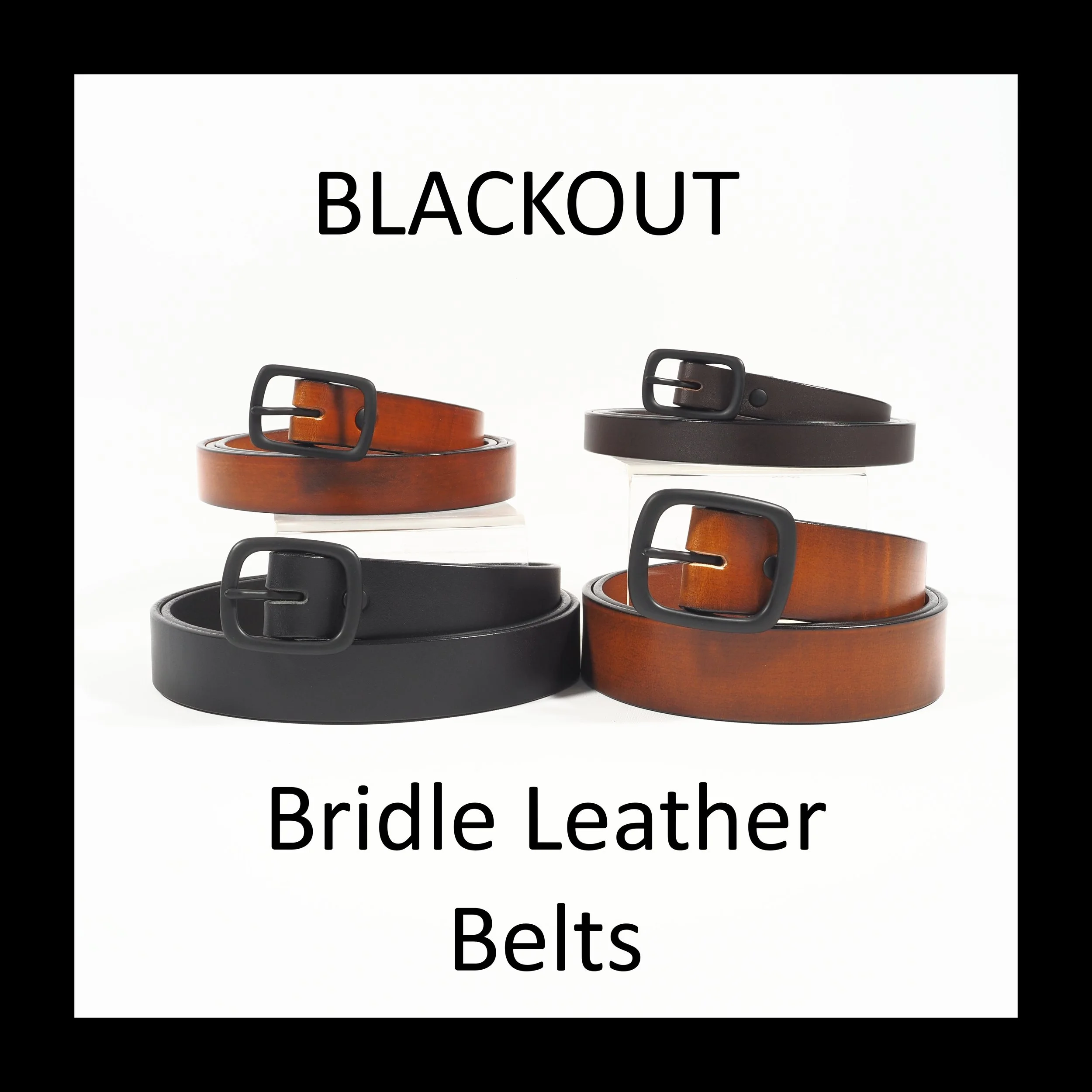 BLACKOUT Bridle Leather Belt: Solid Brass CENTER BAR Buckle