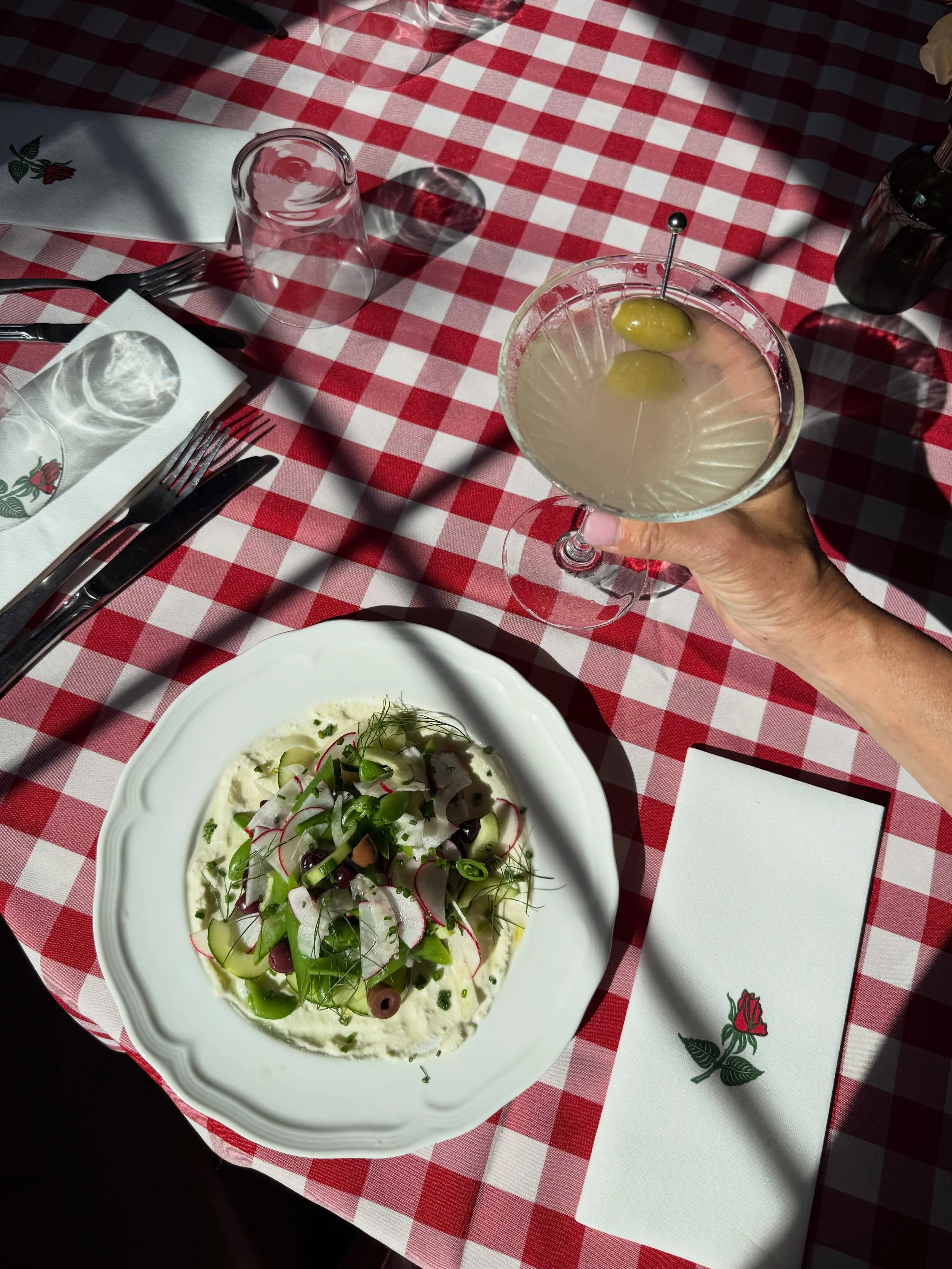 Off to a great start 🌹 Snap Pea Salad &amp; Steakhouse Martini