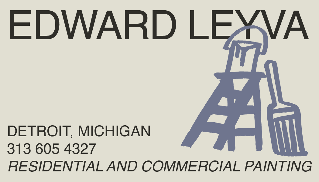 Business card for Edward Leva with contact information and a sketch of a ladder and paint bucket.