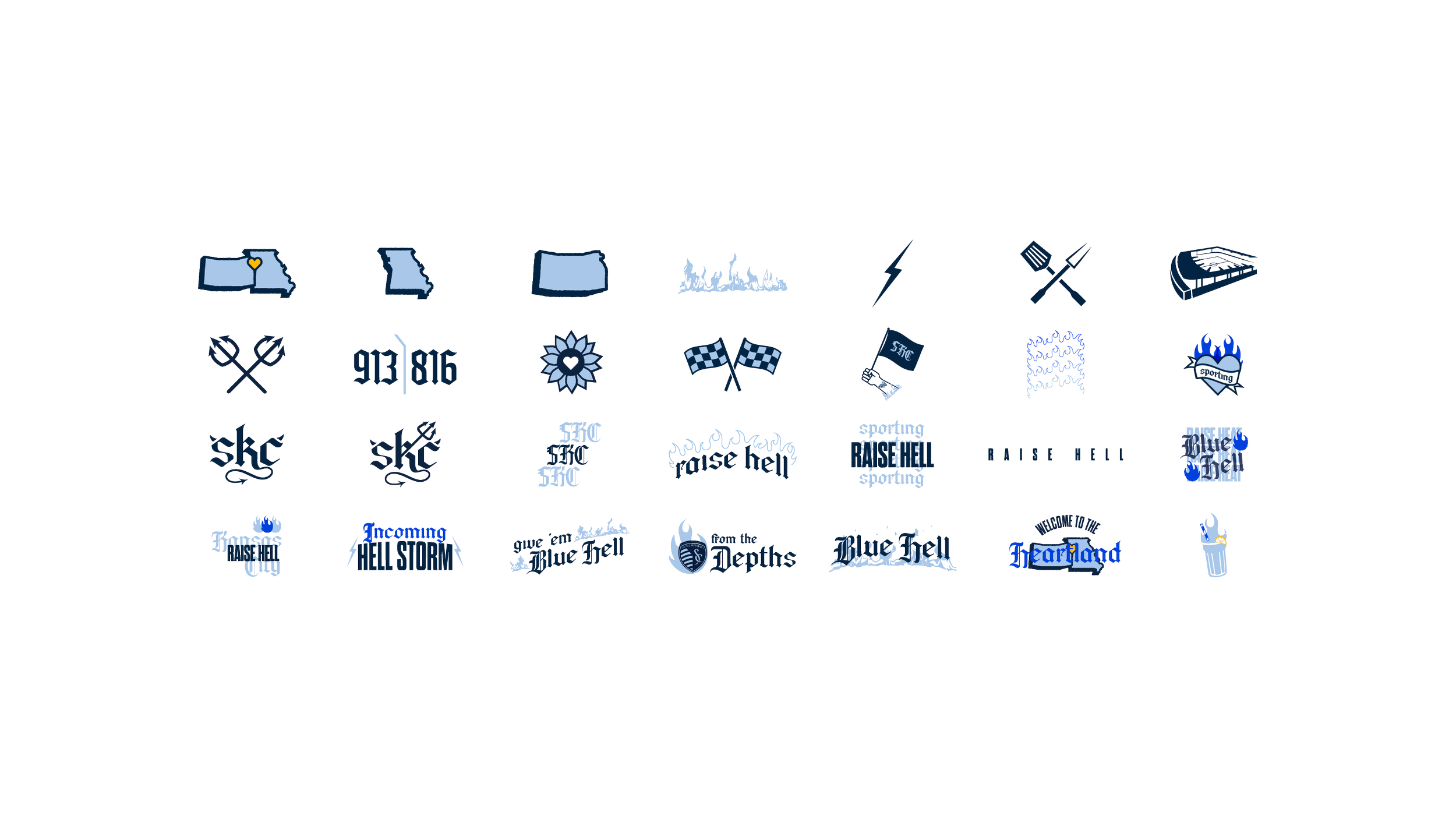 Set of 20 badges with various phrases, icons, and graphics related to Blue Hell, racing, and basketball, all in blue, black, and white colors.