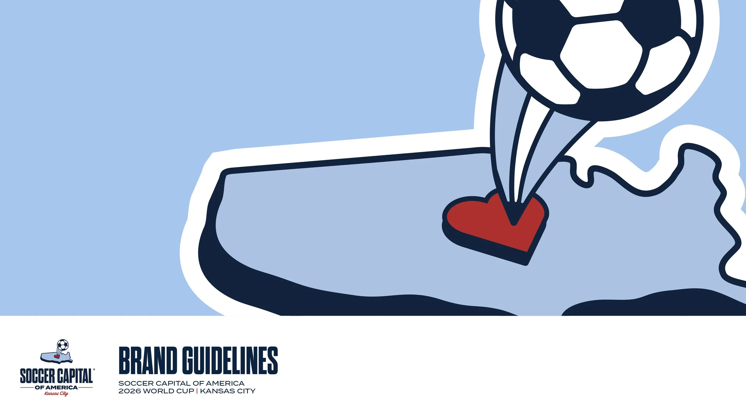 A graphic illustration of a soccer ball and a heart with a map of Kansas City in the background, with text reading 'Soccer Capital of America, Kansas City.'