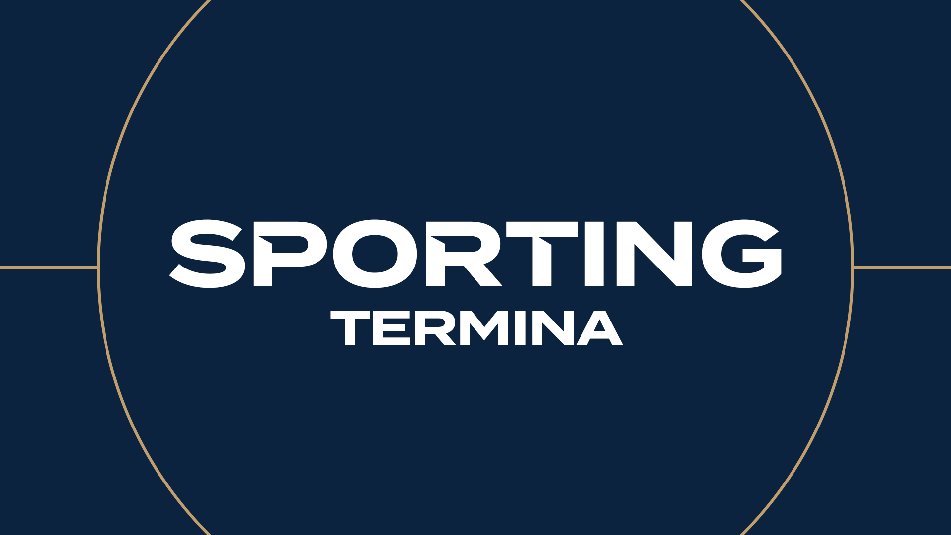 Logo for sporting terminal with navy blue background and gold lines