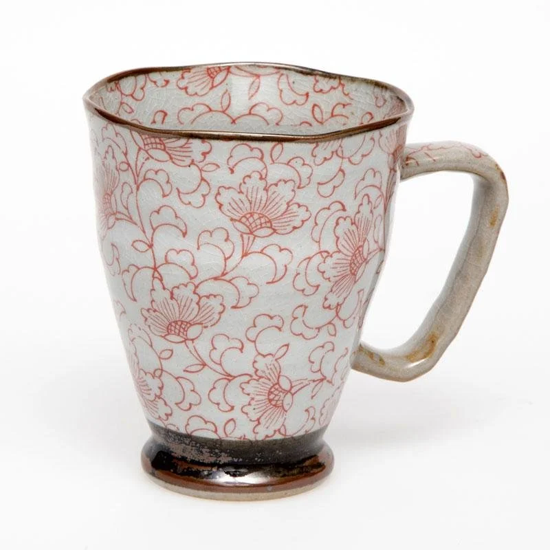 White Kusa RED Large Japanese Mug