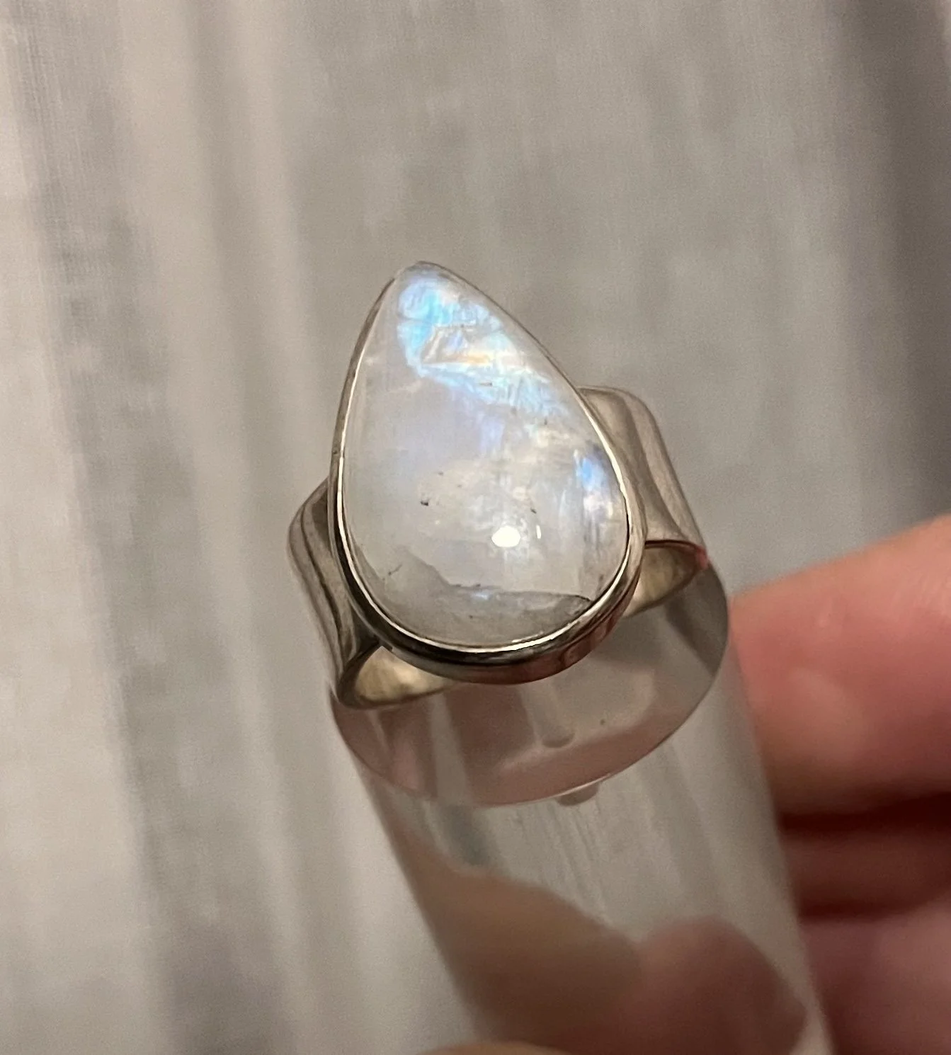 Rainbow Moonstone Teardrop Ring