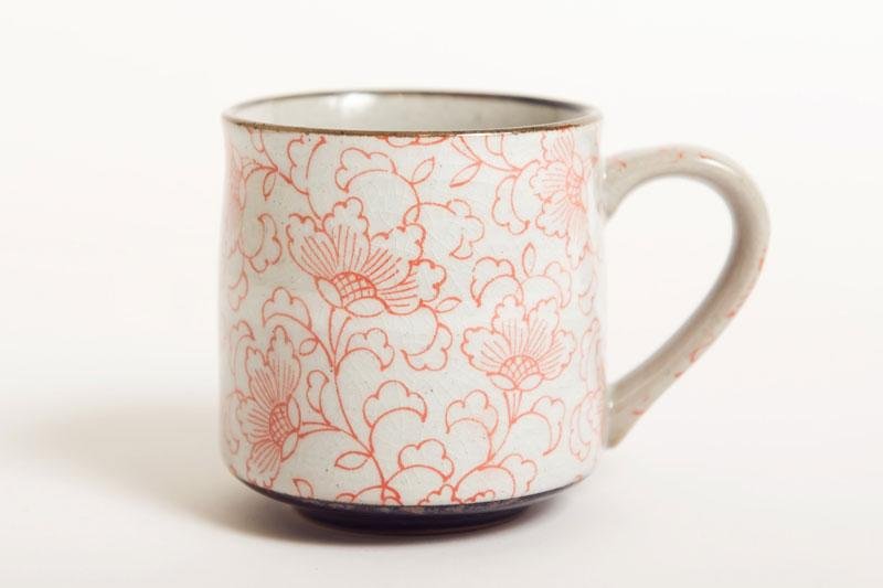 White Kusa RED Japanese Tea Mug