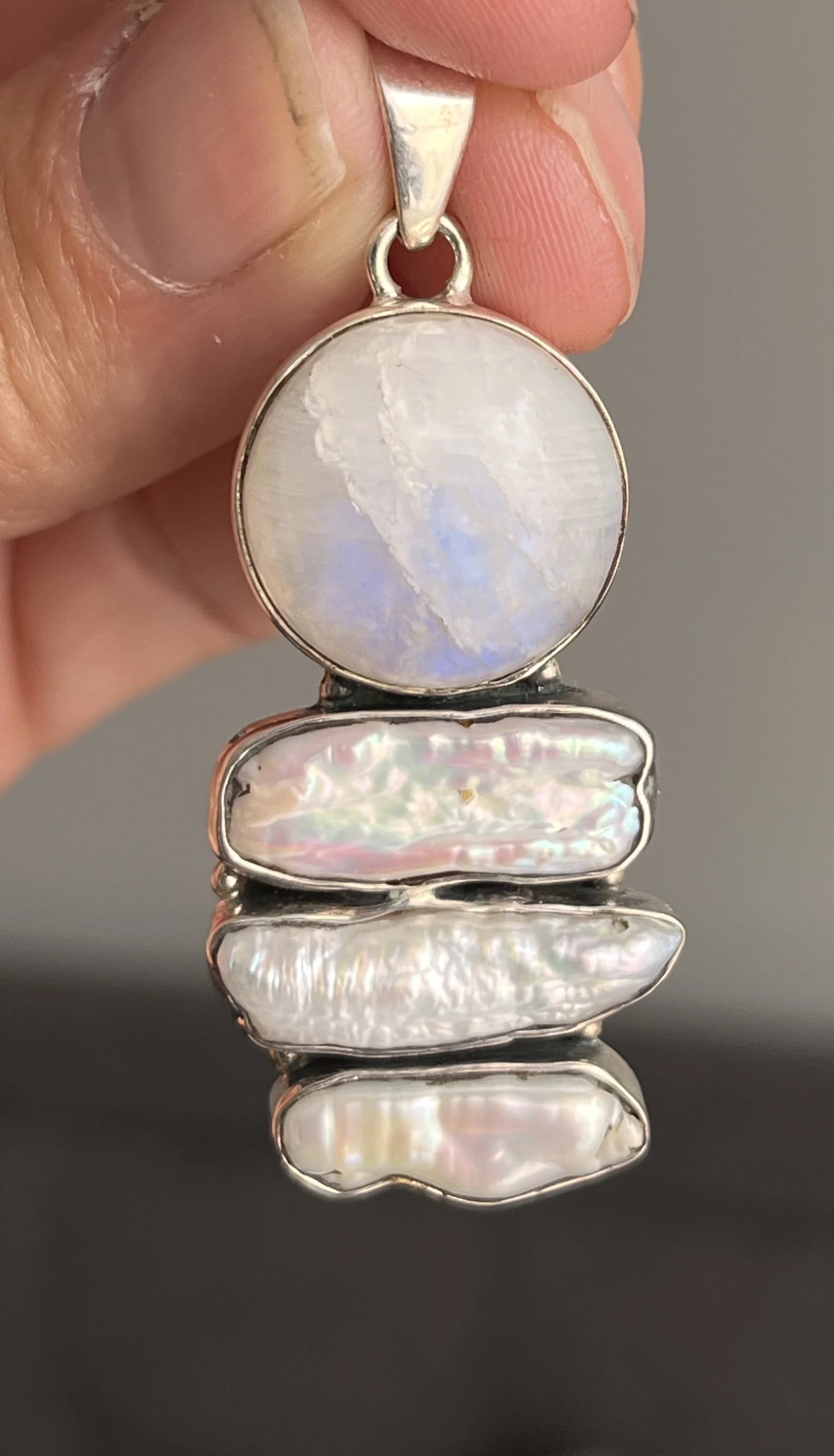 Rainbow Moonstone and Mother of Pearl Pendant