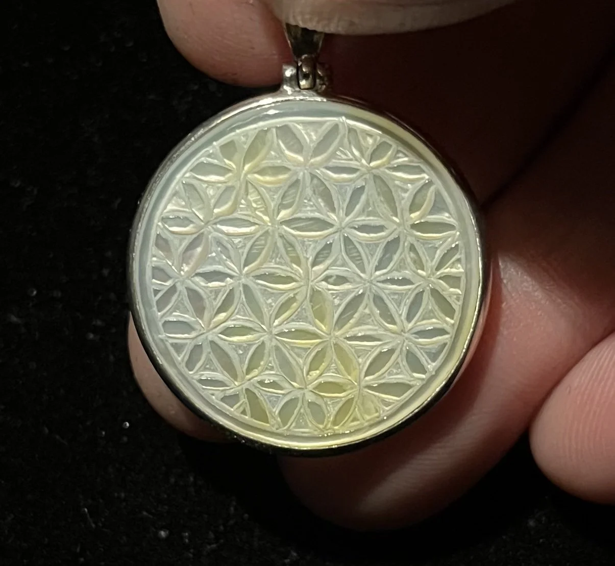 Mother of Pearl Carved Flower of Life Pendant