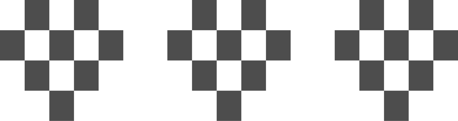 Three chess pawns, black, gray, and white, arranged in a row on a checkerboard surface.