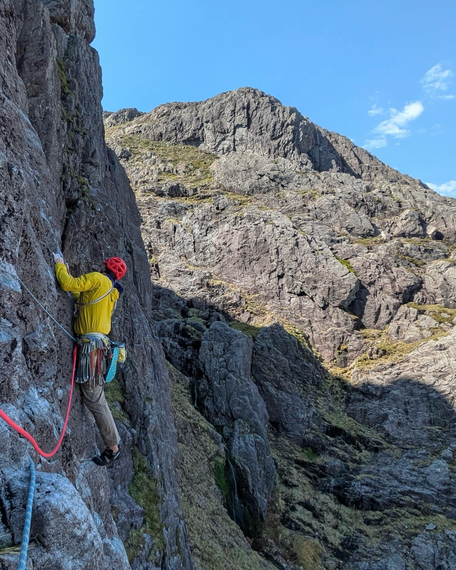 Bludger&rsquo;s Revelation on the magnificent Slime Wall - Buchaille Etive Mor.

Hard to think of a better reintroduction to British rock climbing after a year elsewhere. Questy, quite run out terrain, with no nasty surprises. I imagine yesterday it 
