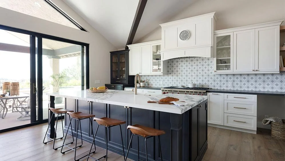 Spanish Modern + Classic California  Blank white webpage with teal borders and a teal wavy line across the middle. Luxurious Ranch