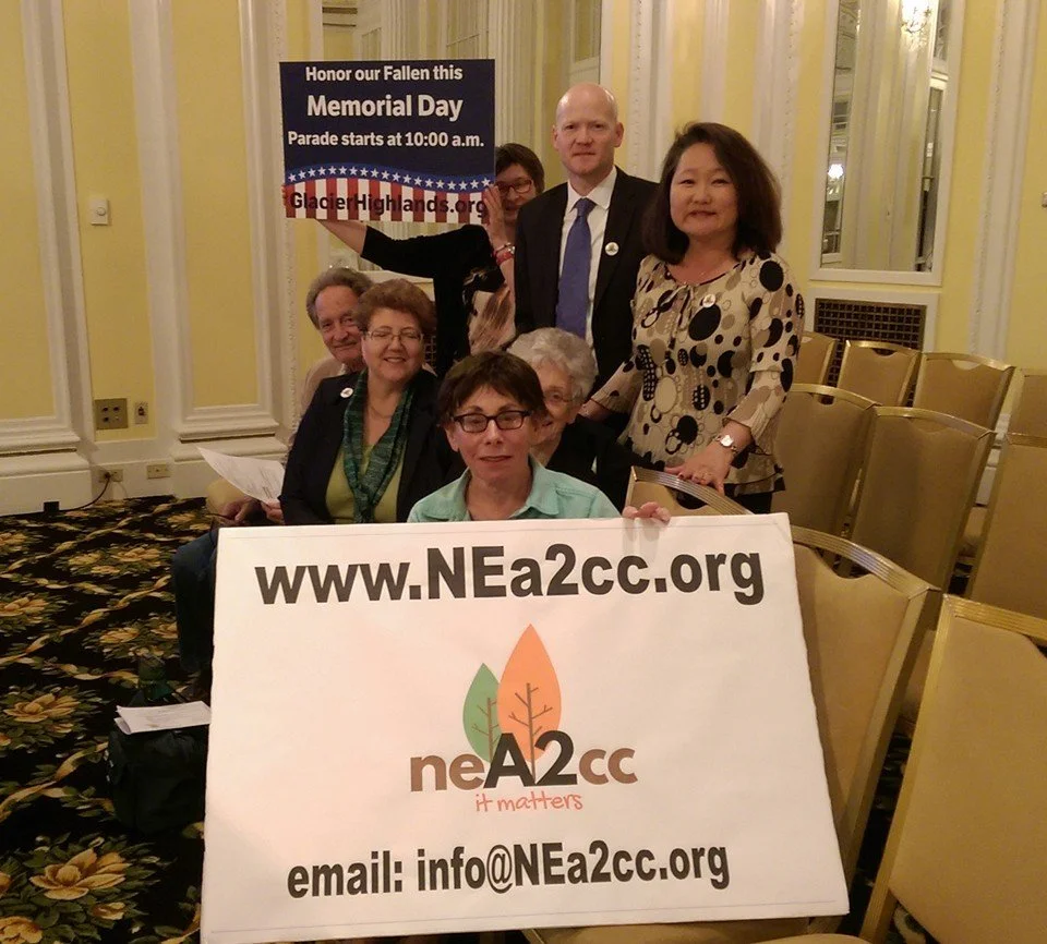 Sandy with signs for the Memorial Day parade and the neA2cc organization.