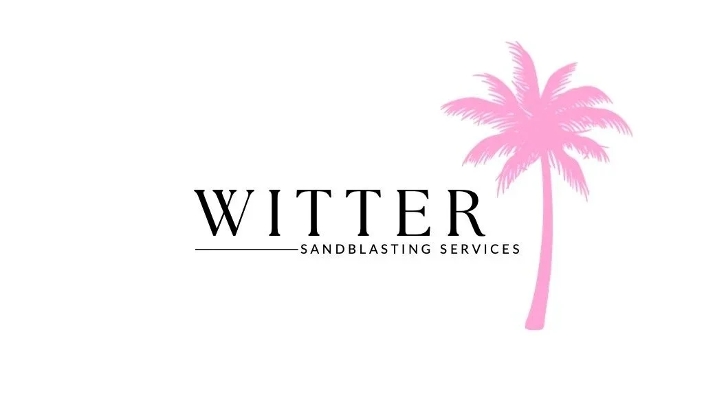 Logo for WITTER Sandblasting Services with a pink palm tree on a white background.