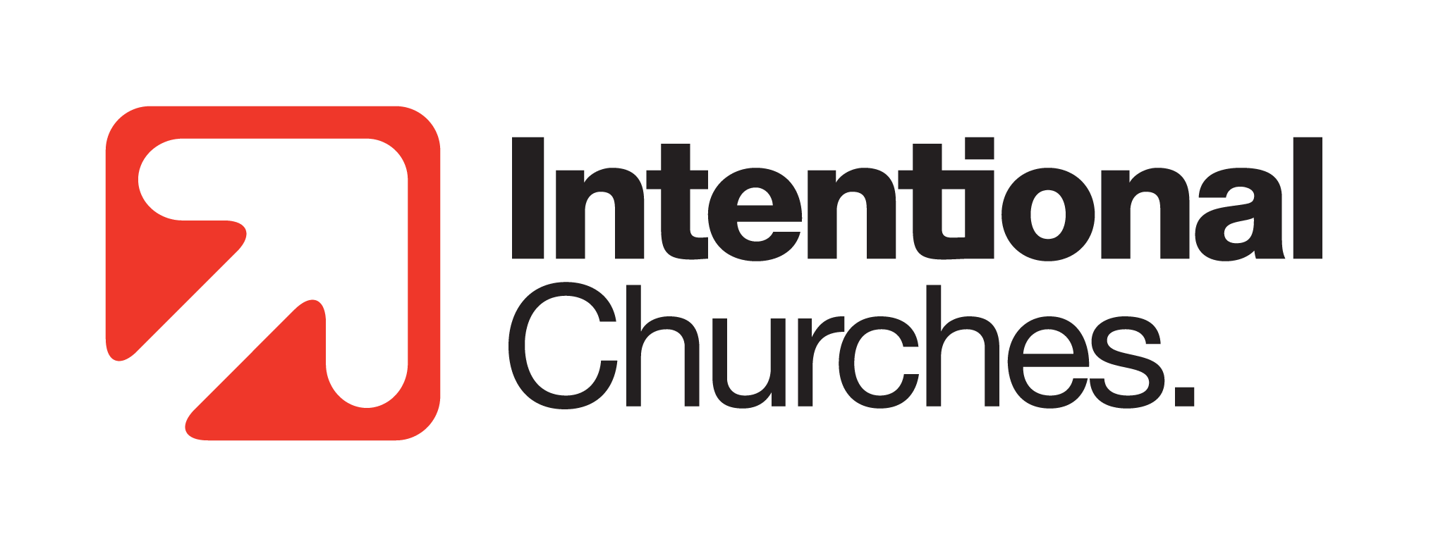 International Churches logo featuring a red abstract symbol and black text