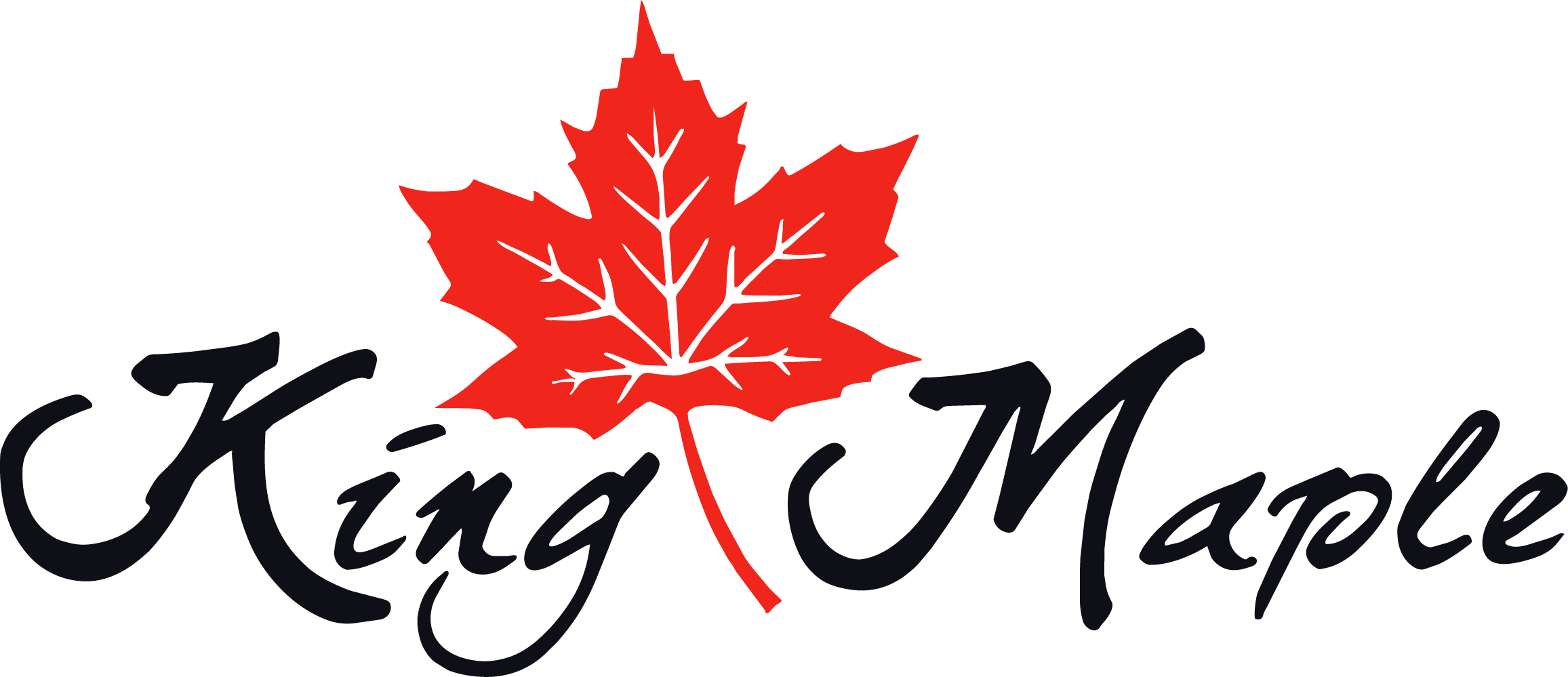 Logo with a red maple leaf and the words "King Maple" in black cursive underneath.