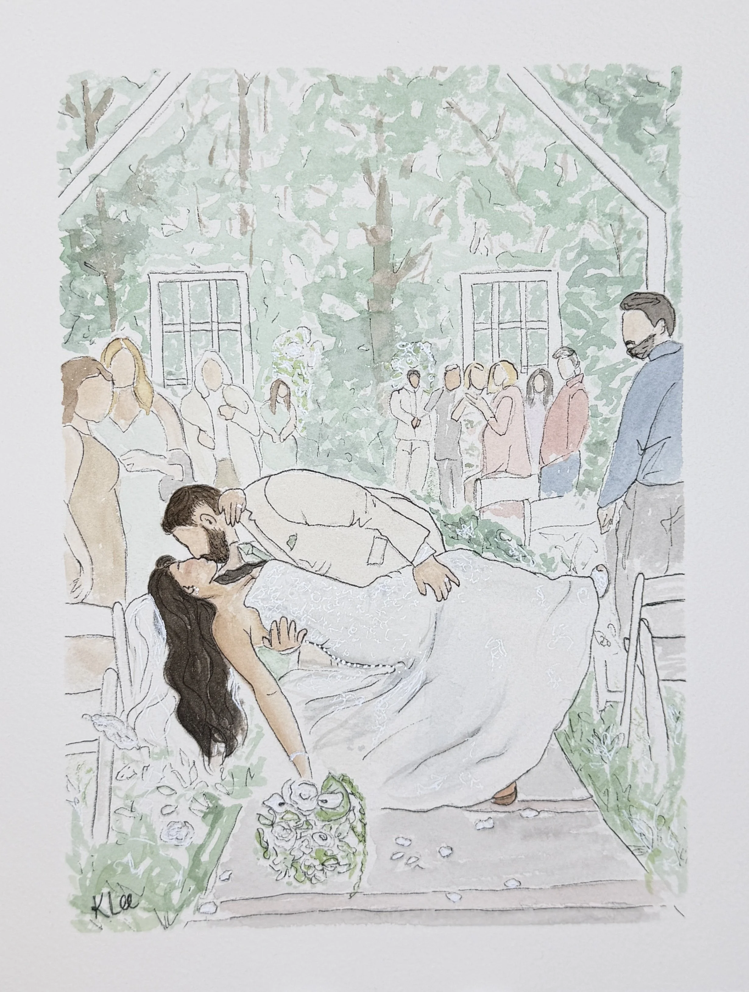 Bride and Groom Dip in Watercolor