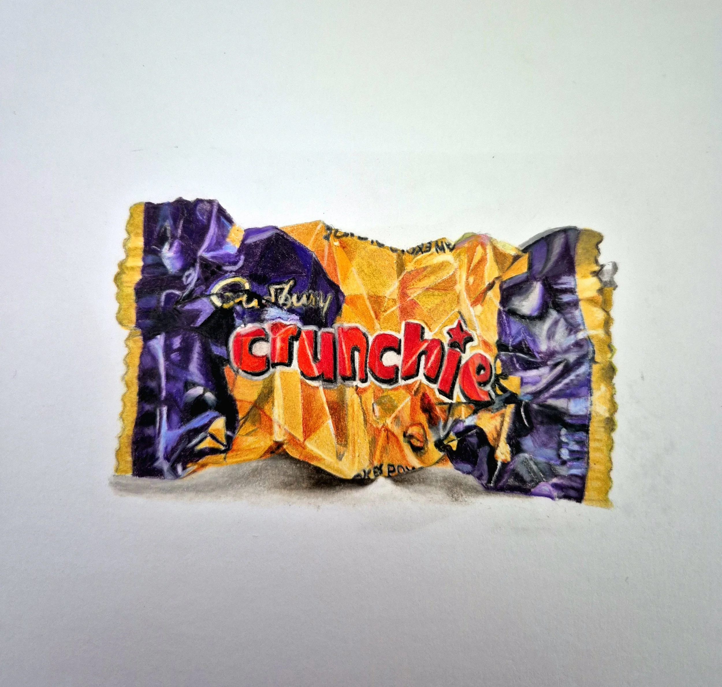 Hand drawn Hyperrealistic drawing of a Cadbury Favourite Crunchie, it's the way it shatters that matters