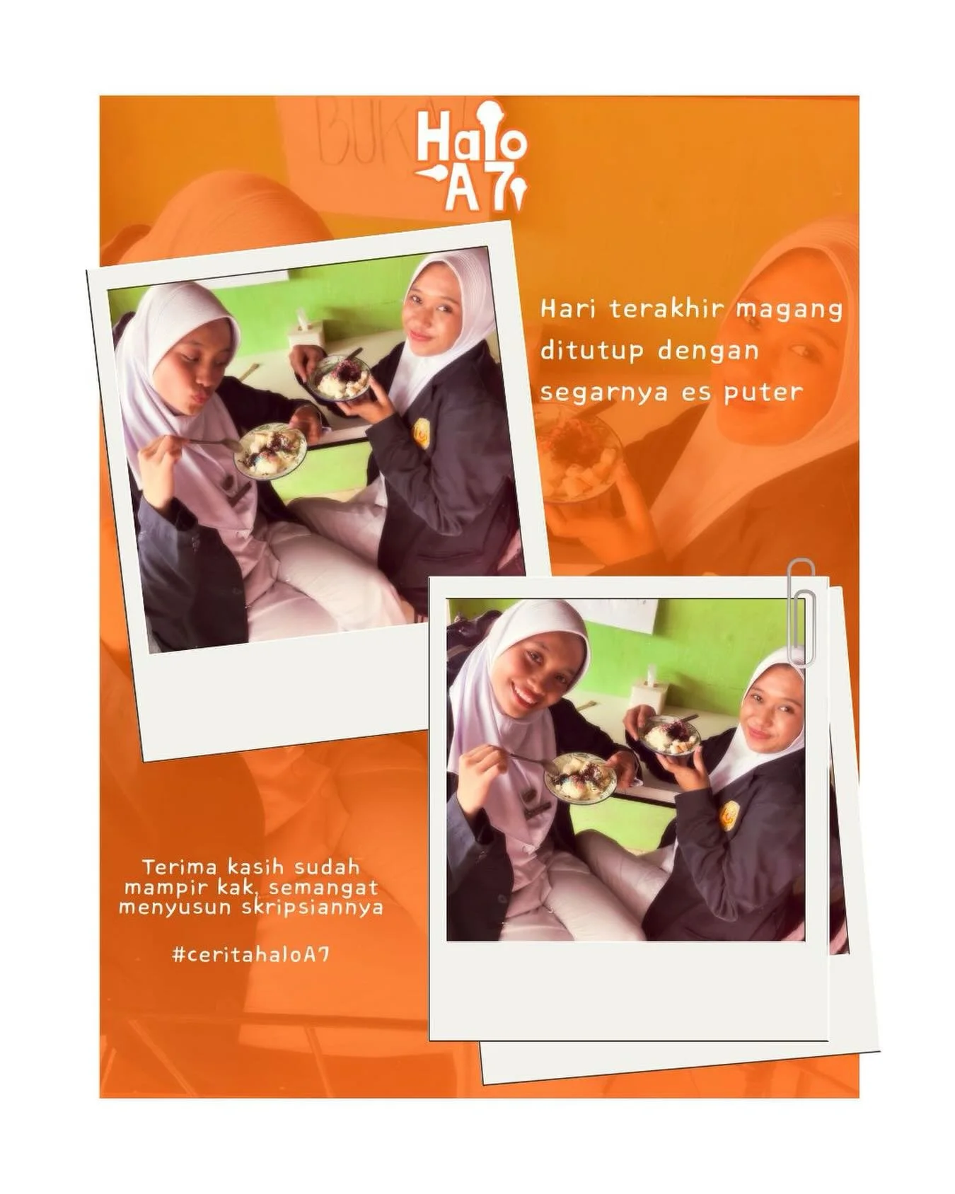 Kakak - kakak cantik semester akhir 🤩 
Hari terakhir magang ditutup dengan segarnya es puter 🍨
Semoga lancar skripsian sampai sidangnya kak🌟

#esputera7