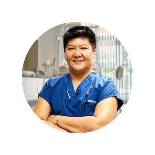 Professional portrait of Dr. Marbea Dazo, DDS, founder of Dental Care of Cerritos, providing compassionate, patient-focused dental care in Cerritos, California.