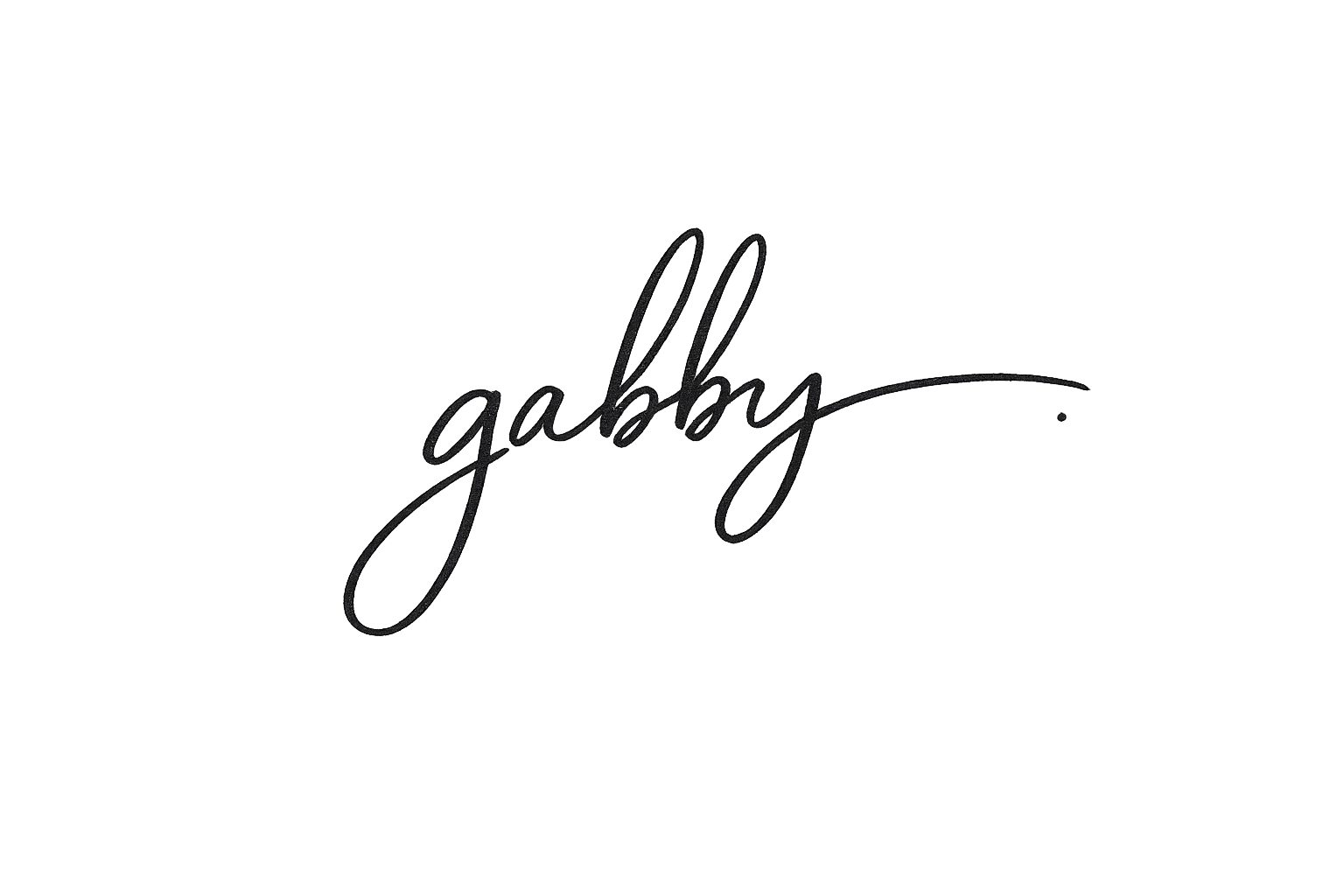 Black background with the word 'gabby' written in elegant, cursive font.