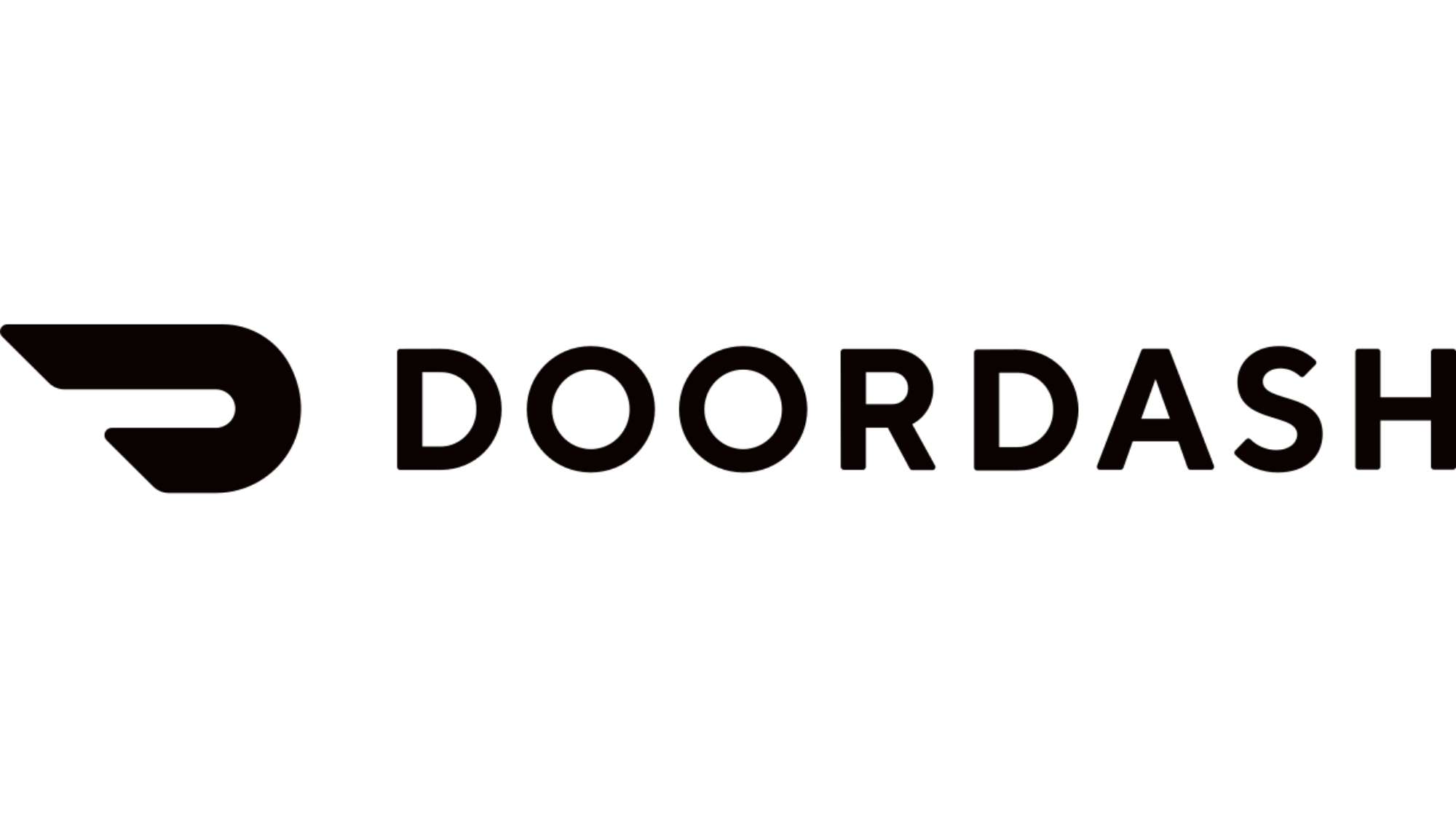 Doordash logo in black and dark red color with a stylized D symbol