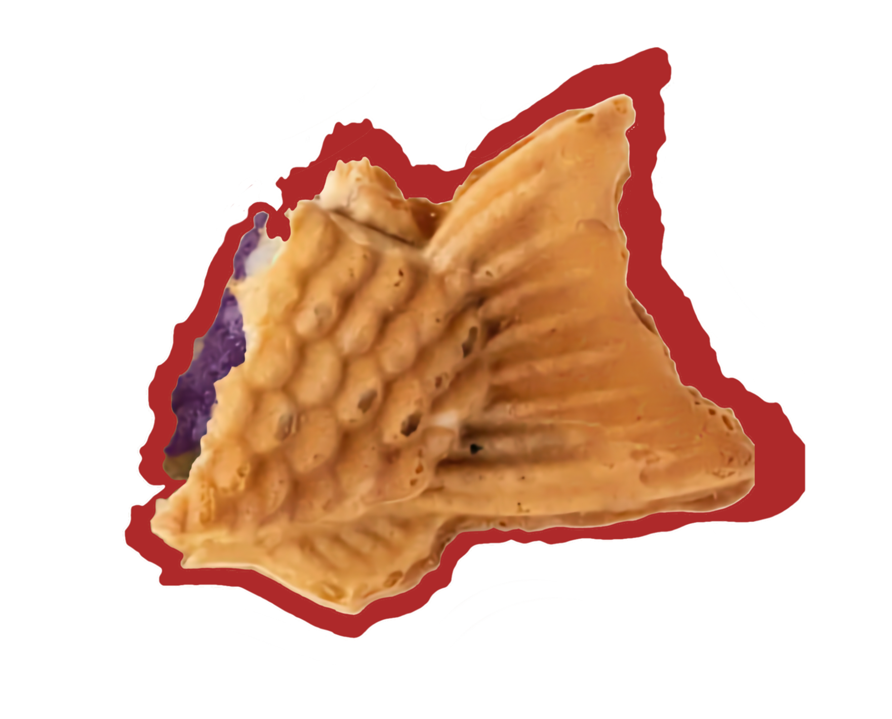 A close-up image of a fried chicken wing with a purple vegetable on the side.