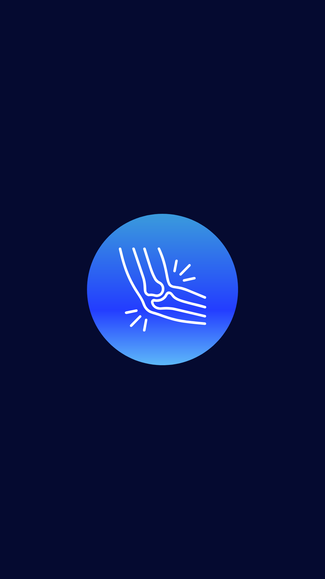 Mobile phone app screen showing an icon of a foot with lines indicating pain or injury in a blue circle.