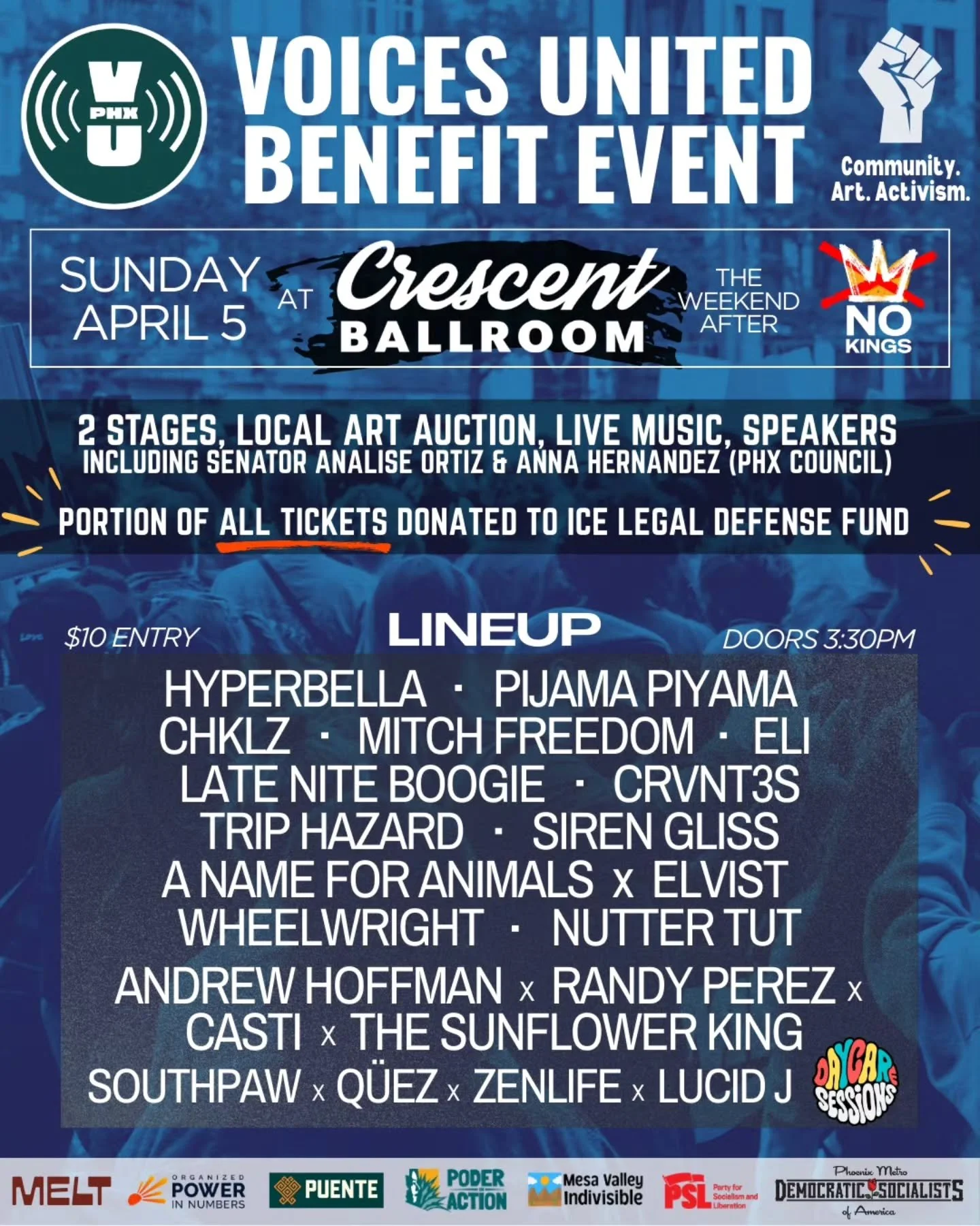 ‼️ Lineup Announcement! So excited for some truly incredible bands and DJ&rsquo;s to rock both the main stage and lounge at Crescent ballroom on April 5th for a good cause! Every musician and artist are donating their creativity to raise money for th