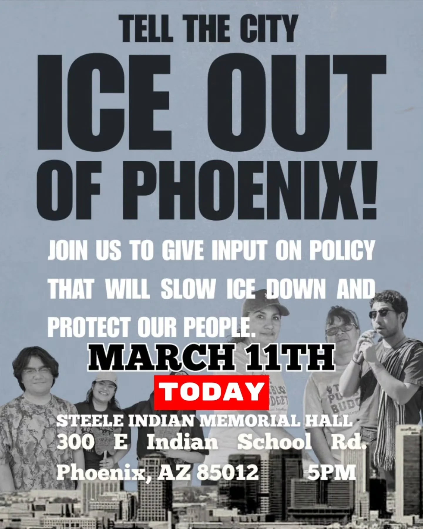 TODAY 5-7PM! This is a HUGE opportunity to work with Phoenix City Council to craft an initiative that will protect our community from ICE terror. 

Todays comments will guide council in creating the final language of the Transparency Initiative that 