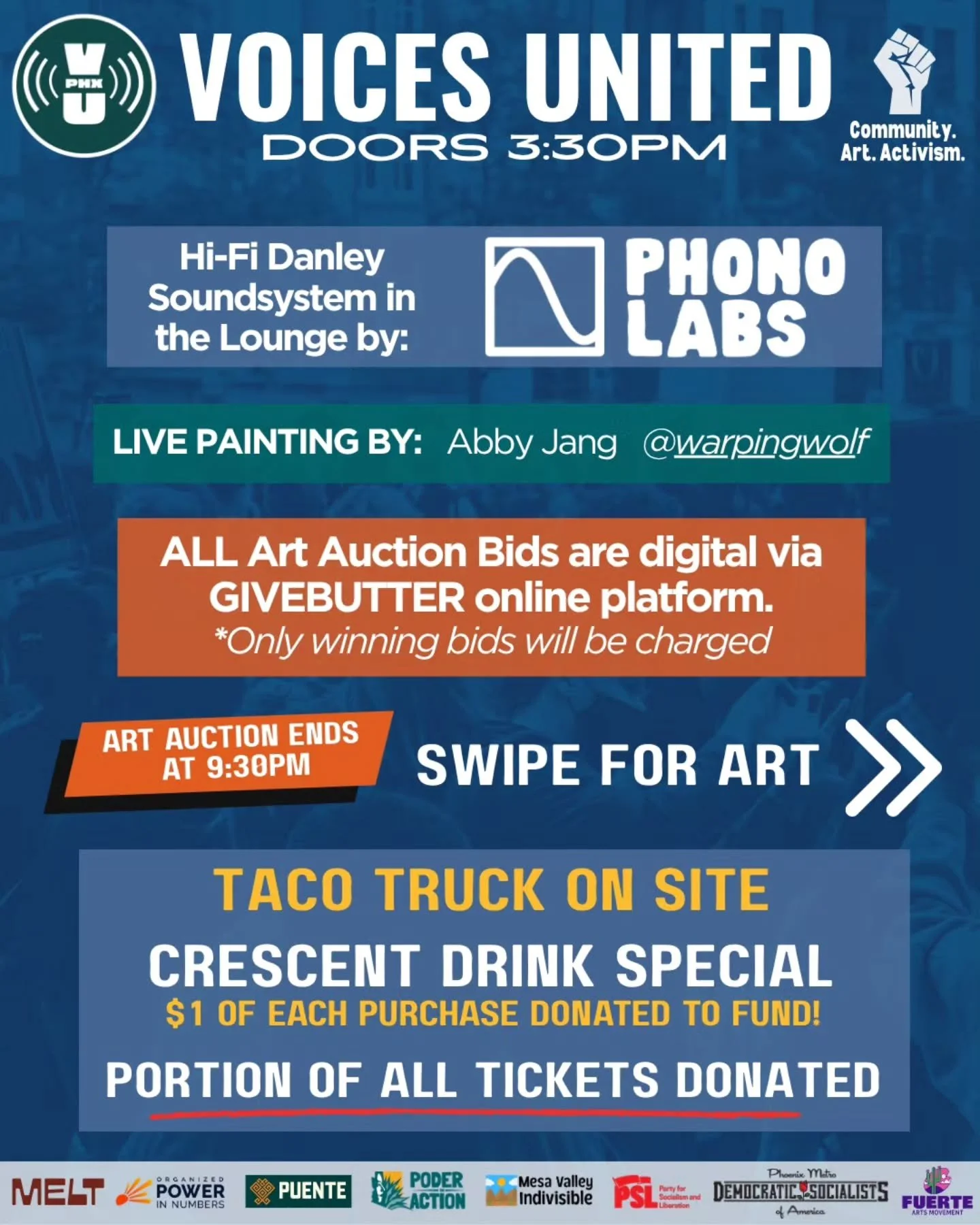 SWIPE ⏩️ for a taste of Art Auction items available! (Link in bio!)

We're so lucky so many incredible artists 

Prepare yourselves for the Danley Soundsytem by @phono.labs in the Lounge!

Live Painting by @warpingwolf 

If u make it to the last slid