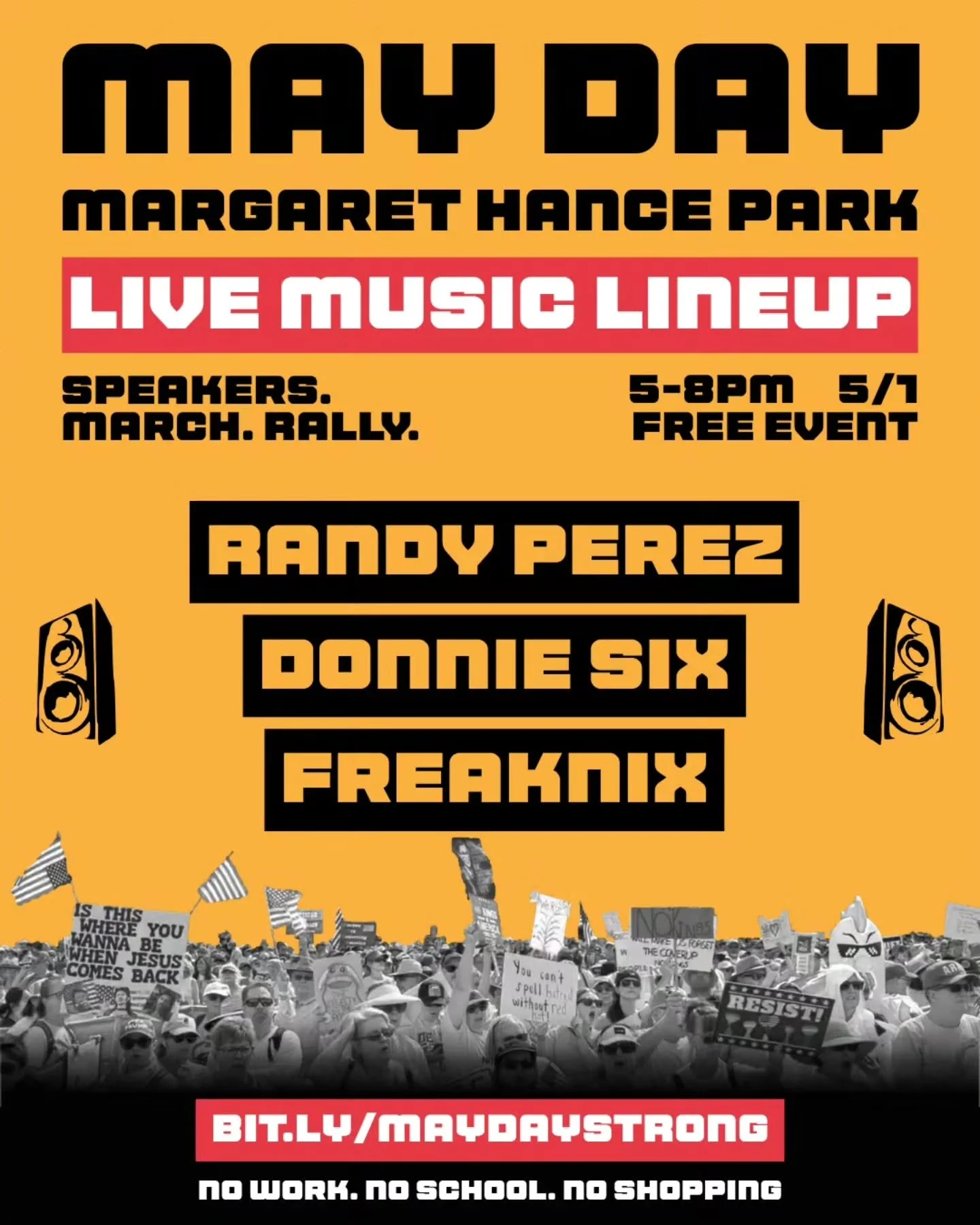 FREE CONCERT for Mayday at Hance Park tomorrow! Show up for worker solidarity - stay for the amazing tunes in the highest quality sound system from @phono.labs ! 

No work. No school. No shopping. 

#workersoverbillionaires #mayday #maydaystrong
