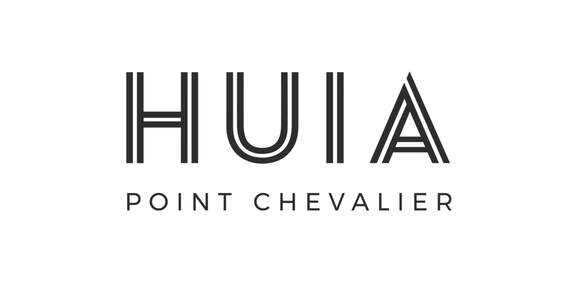Logo for 'Huia Point Chevalier' featuring black background with thin white lines forming the text and design.