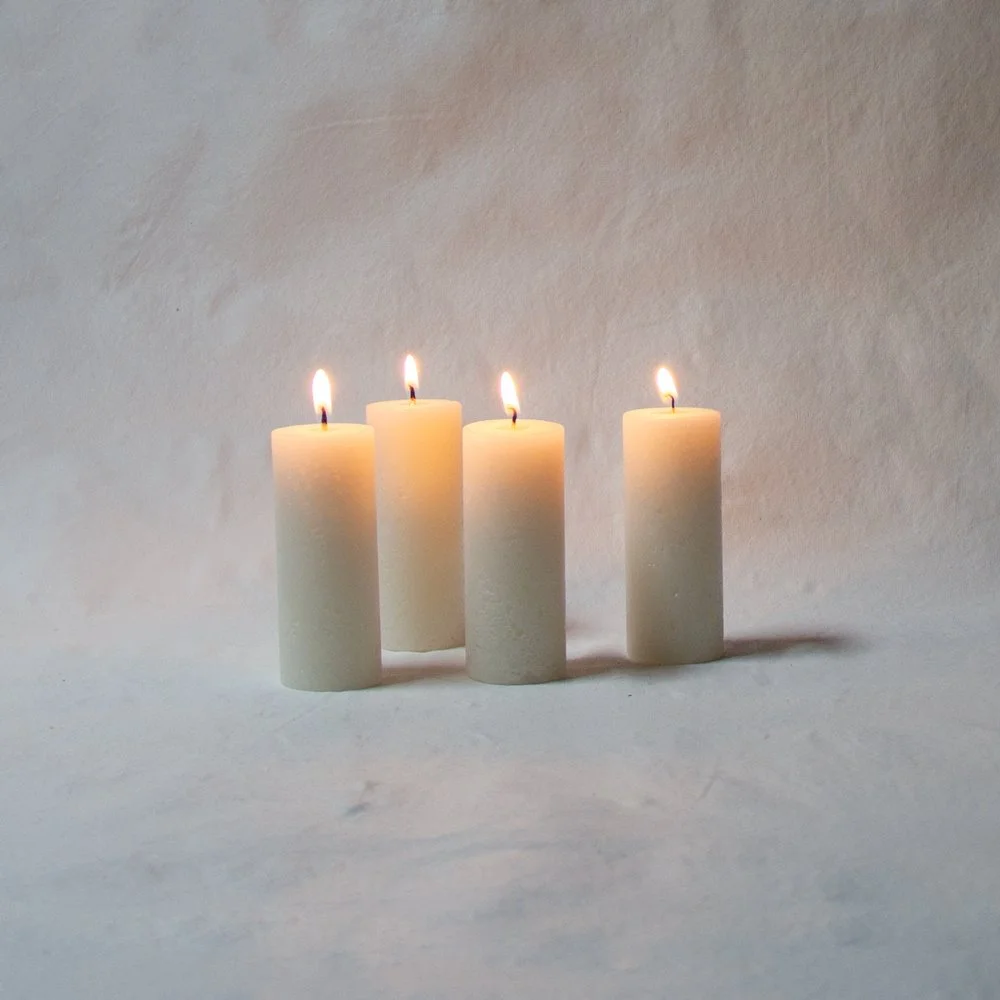 Set of four Handpoured wax candles for Kindred Lantern  - lit image