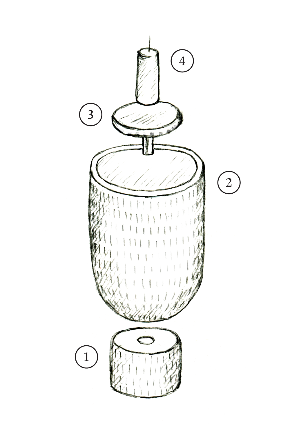 Hand drawn image of components of the Kindred Lantern