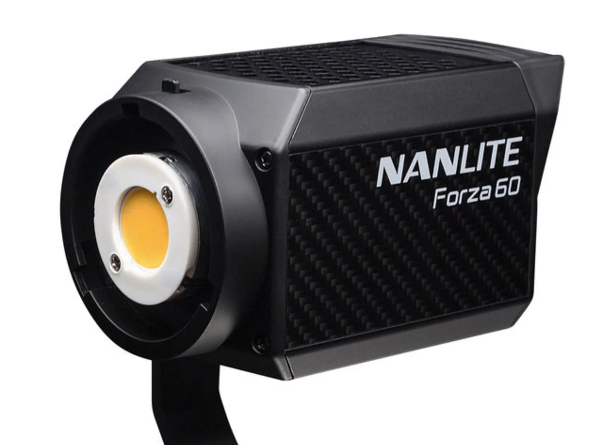 Nanolite Forza 60 laser spotter, black with carbon fiber pattern, close-up view.