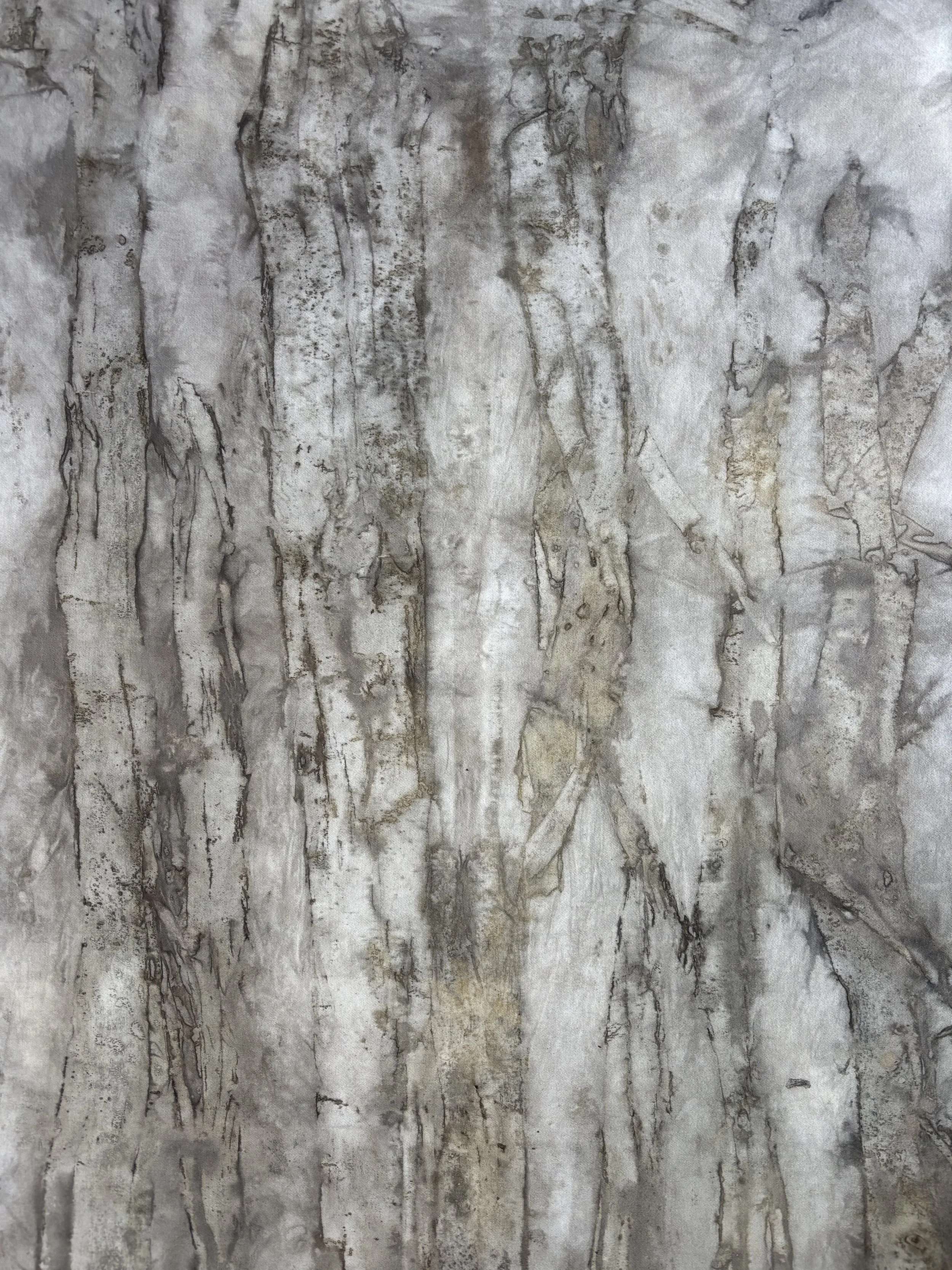 Close-up of textured tree bark with vertical lines and natural cracks in shades of gray and brown.