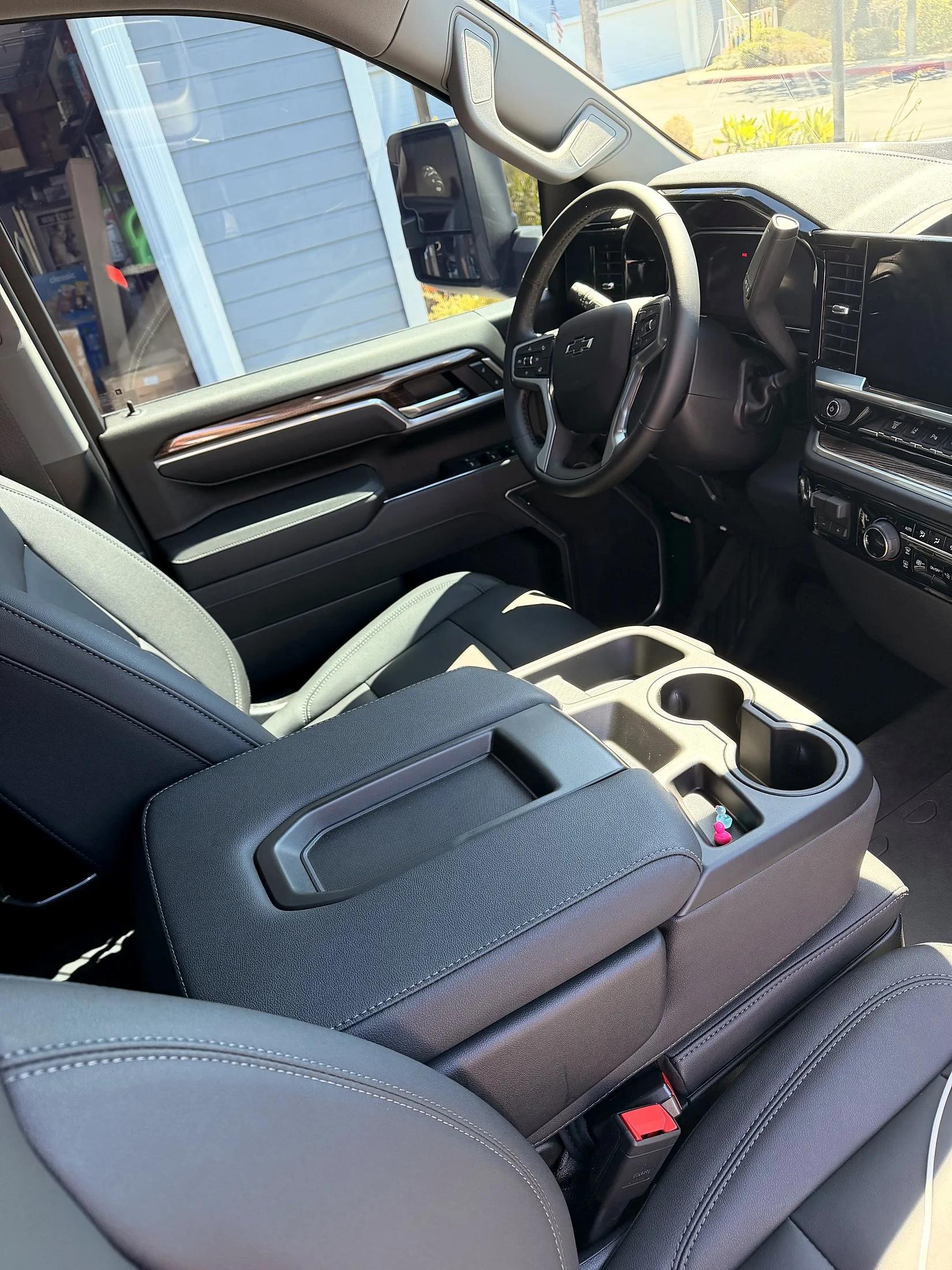 Chevy Silverado center console and seats after an interior detail