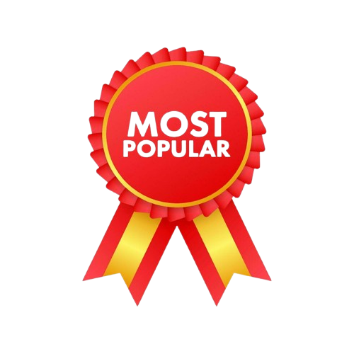 Red award ribbon with yellow accents and the words "Most Popular" in the center.