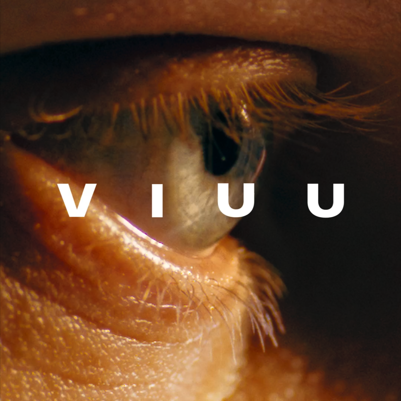 Close-up of a human eye with the word "VUIU" overlaid.