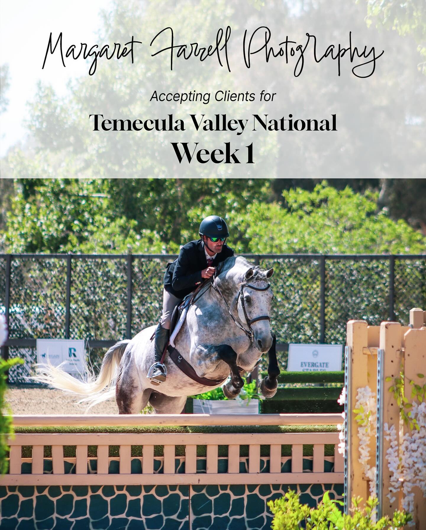 I am open for booking for Temecula Week 1! I offer everything from show pictures and videos throughout the week to portraits and family sessions.

Special offers for Flower Hill Farms, Brooktree Horses, and Ridgemar Equestrian clients.

DM me to rese