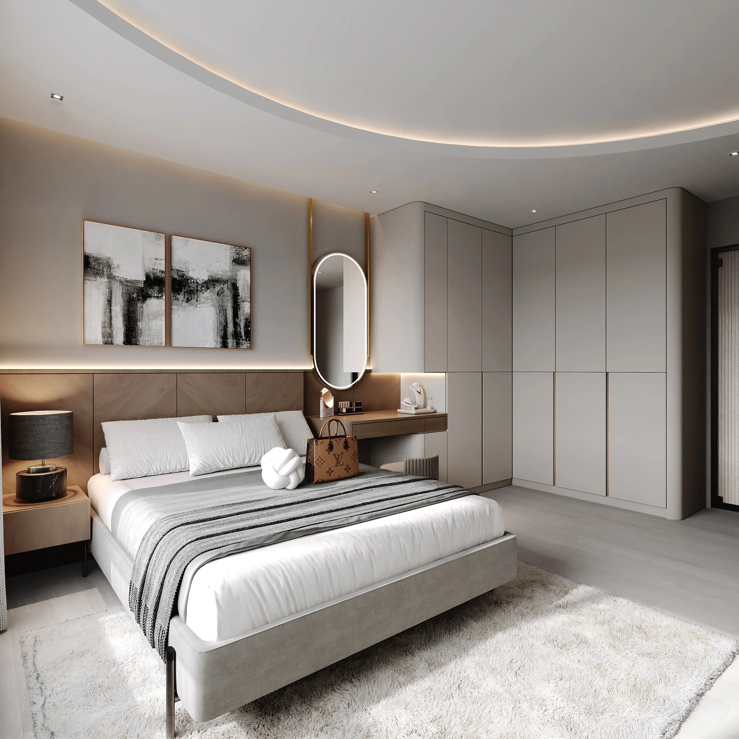 Elegant master bedroom interior with modern residential design aesthetics